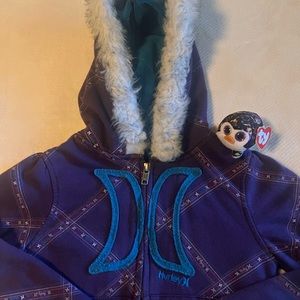 Girls Size 4/5 Hurley Fur Hoodie w Beanie Baby